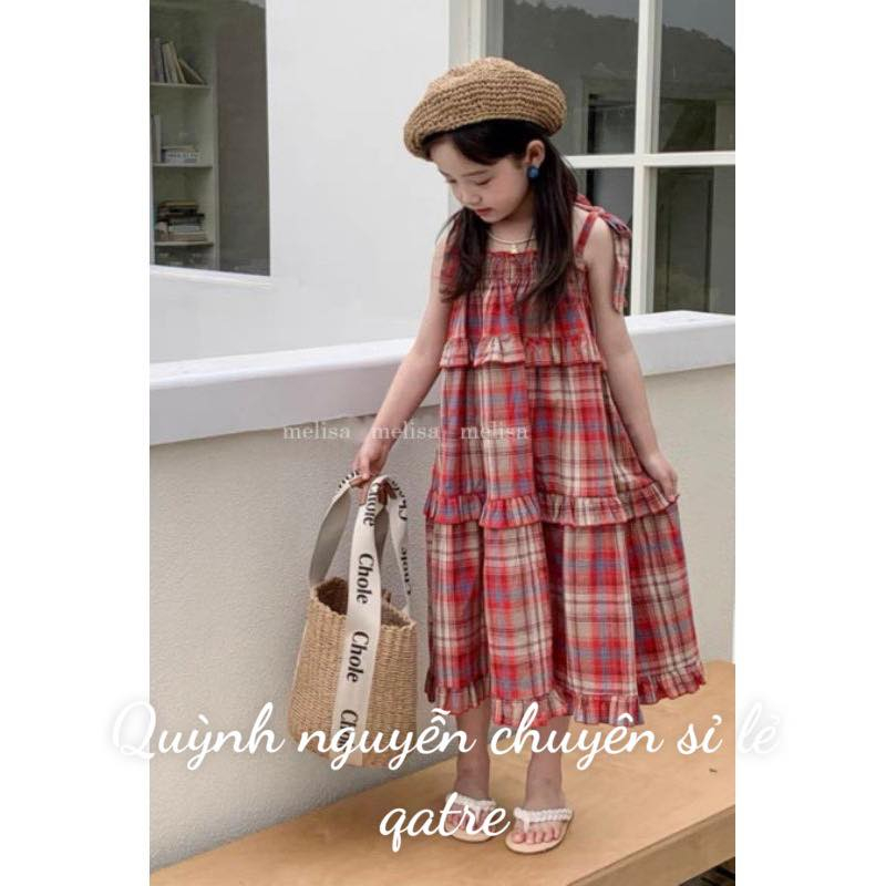Váy kẻ 2 dây cao cấp cho bé gái size đại 18kg đến 43kg