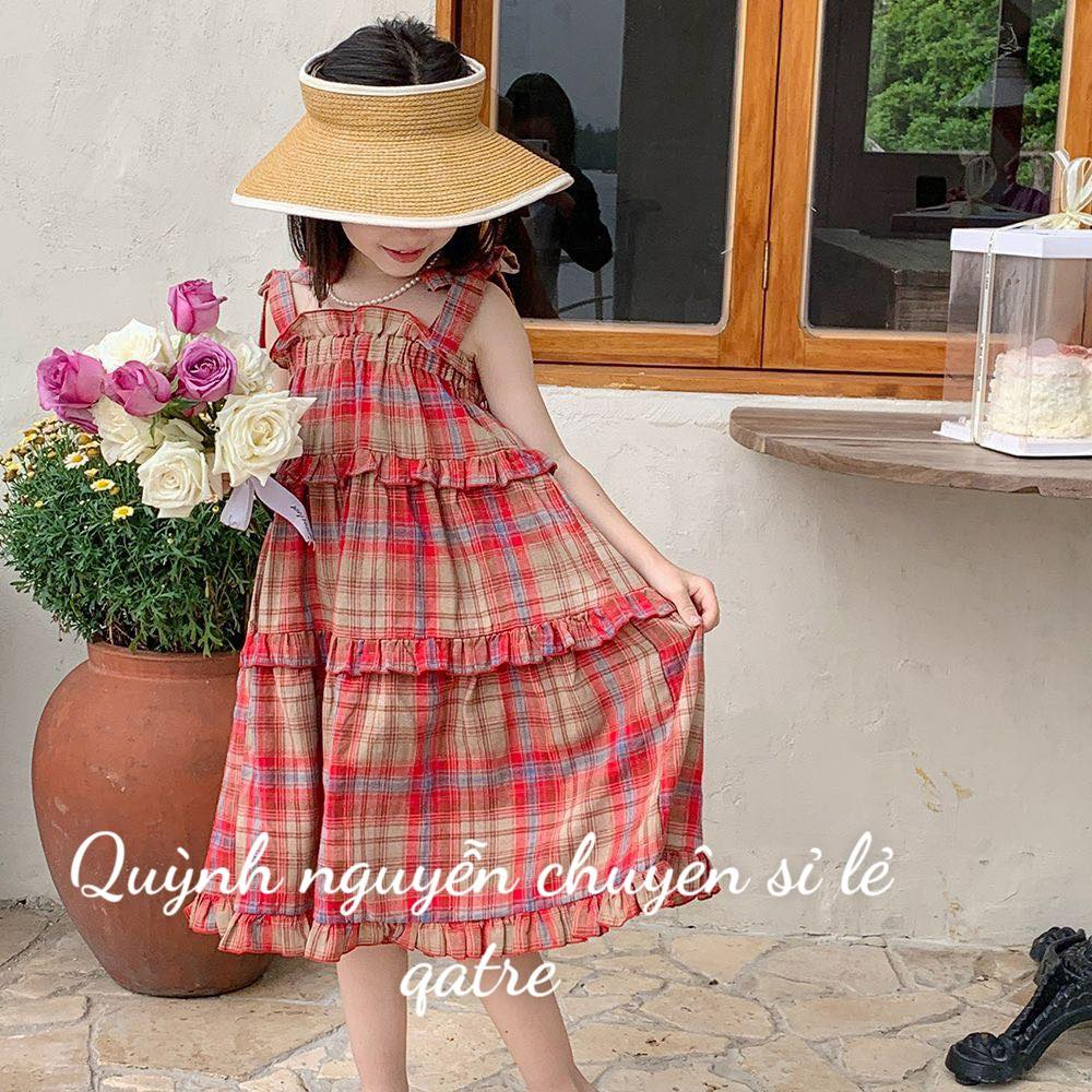 Váy kẻ 2 dây cao cấp cho bé gái size đại 18kg đến 43kg