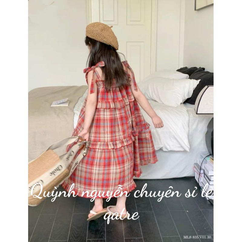 Váy kẻ 2 dây cao cấp cho bé gái size đại 18kg đến 43kg