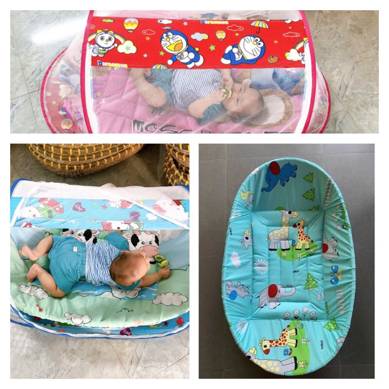 Combo 3 Món Nôi Tre + Màn Bung + Ga Bọc Nôi chất thun lạnh- Nôi tre cho Em bé