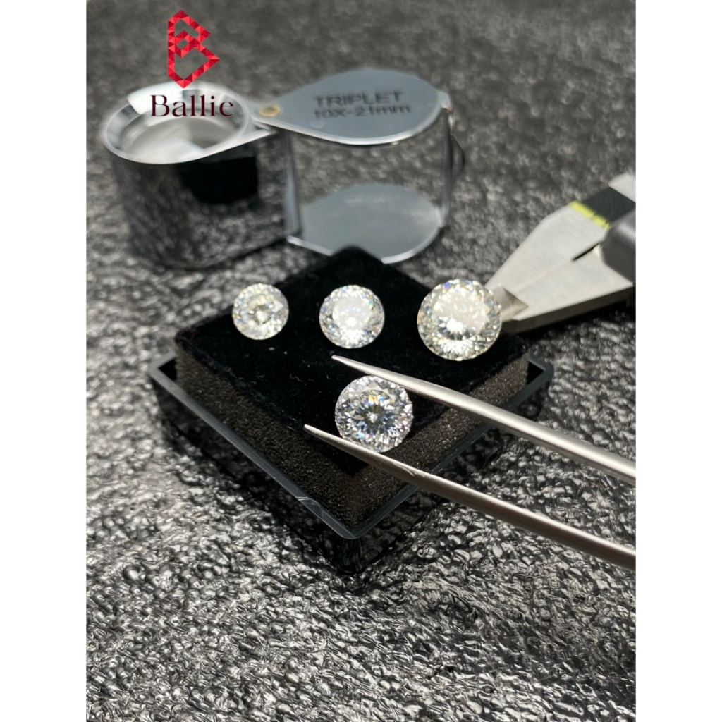 Kim cương Nhân tạo Moissanite trắng tròn 100 giác cắt size 20 ly 30 carat - Có giấy kiểm định GRA- Test bút lên kim