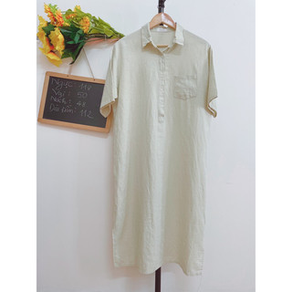 [BIGSIZE, FREESIZE] Đầm Sơ Mi Xô Hàn, Dáng Dài, Màu Xanh Cốm, 2hand