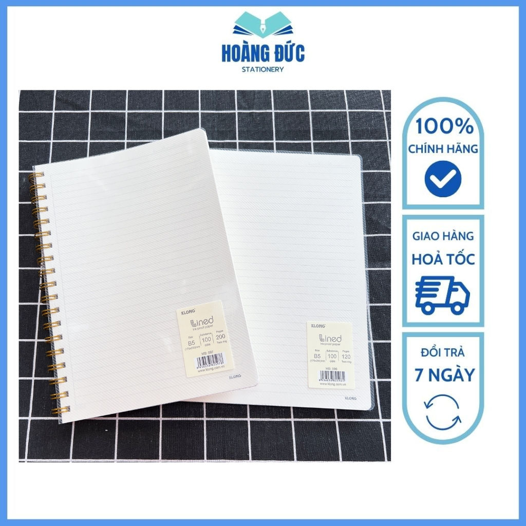 Vở kẻ ngang Klong - Vở Dash Line lò xo kép bìa nhựa 2 mặt B5 120tr-596, B5 200tr-597; A5 - 594, A5 -,595 - Hoàng Đức