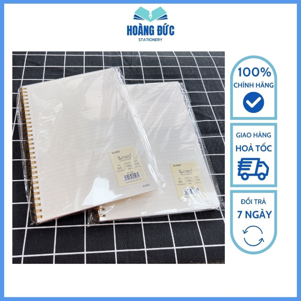 Vở kẻ ngang Klong - Vở Dash Line lò xo kép bìa nhựa 2 mặt B5 120tr-596, B5 200tr-597; A5 - 594, A5 -,595 - Hoàng Đức