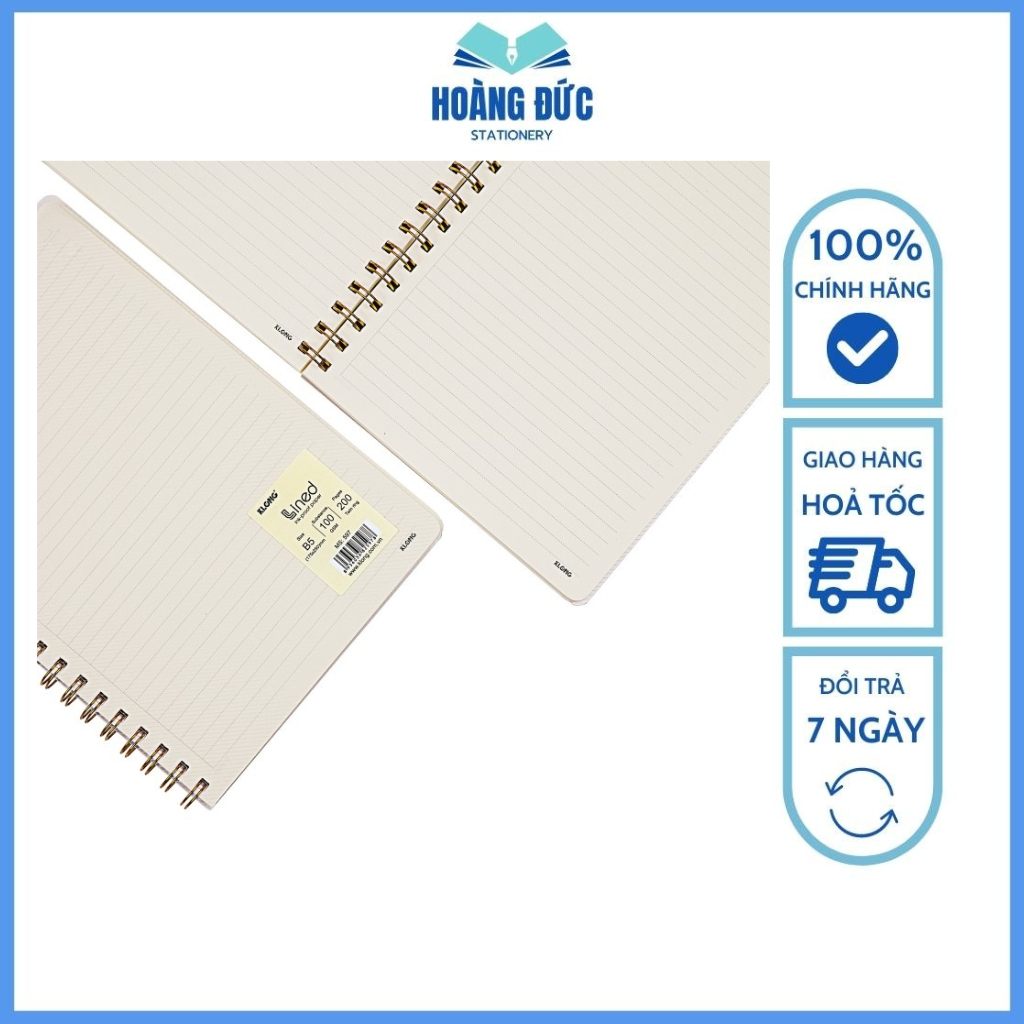 Vở kẻ ngang Klong - Vở Dash Line lò xo kép bìa nhựa 2 mặt B5 120tr-596, B5 200tr-597; A5 - 594, A5 -,595 - Hoàng Đức