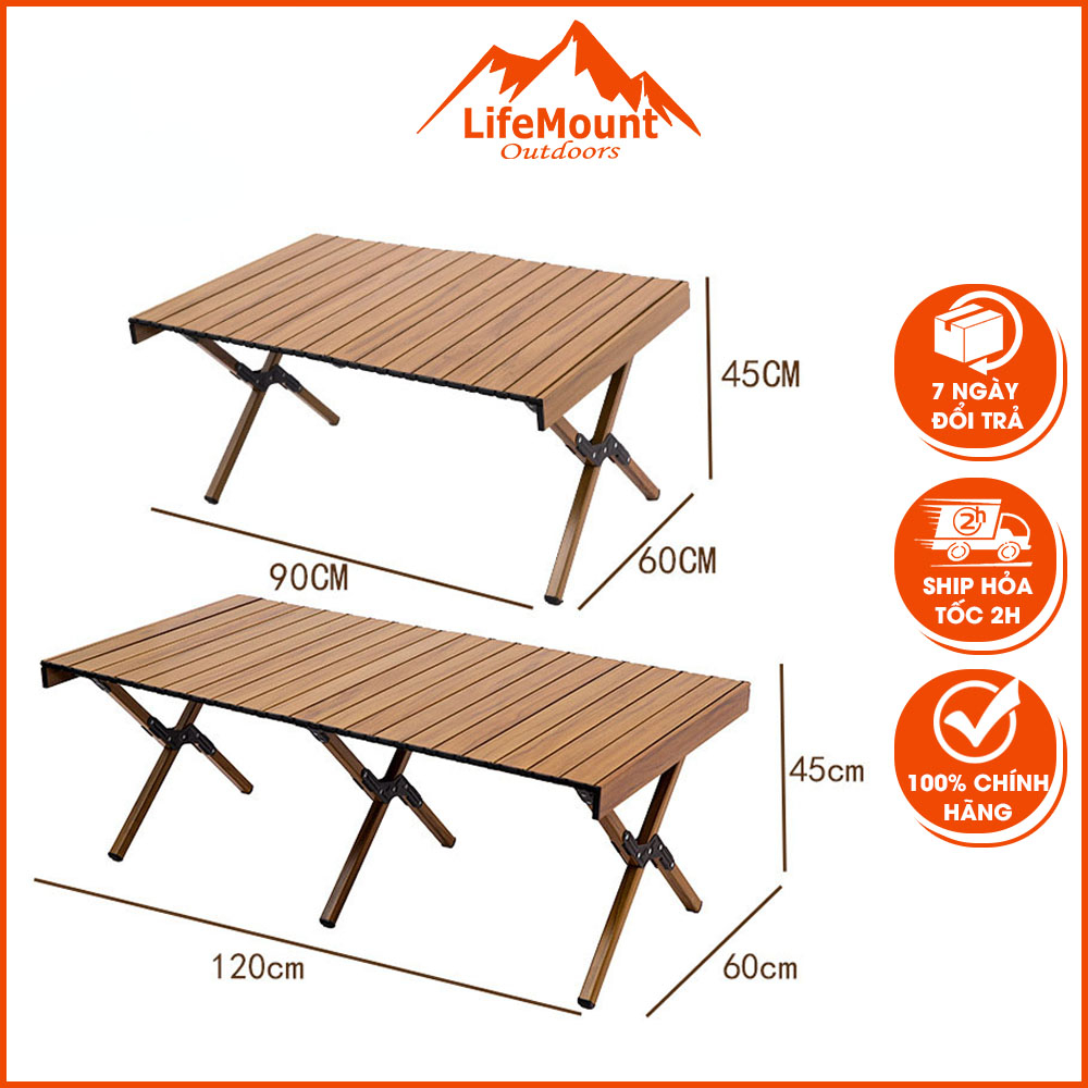 Bàn hợp kim nhôm vân gỗ cao cấp hai mặt nhôm dành cho camping, du lịch gia đình, quán trà sữa, câu cá kèm túi đựng xịn