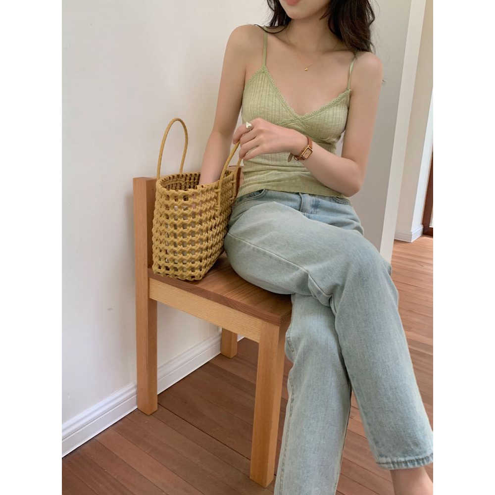 Áo Hai Dây Phối Ren Ngực Dáng Ôm Thời Trang Nữ Mùa Hè