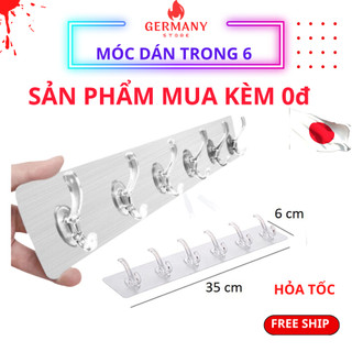 Móc dán tường 6 móc , Thanh treo đồ 6 móc đa năng nhự trong suốt siêu dính, móc dán đa năng chịu lực 15kg mua kèm 0 đồng