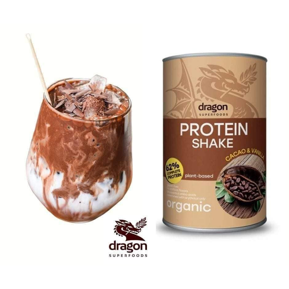 Bột protein shake thực vật hữu cơ  vị  Cacao và vinilla Dragon Superfoods 450gr