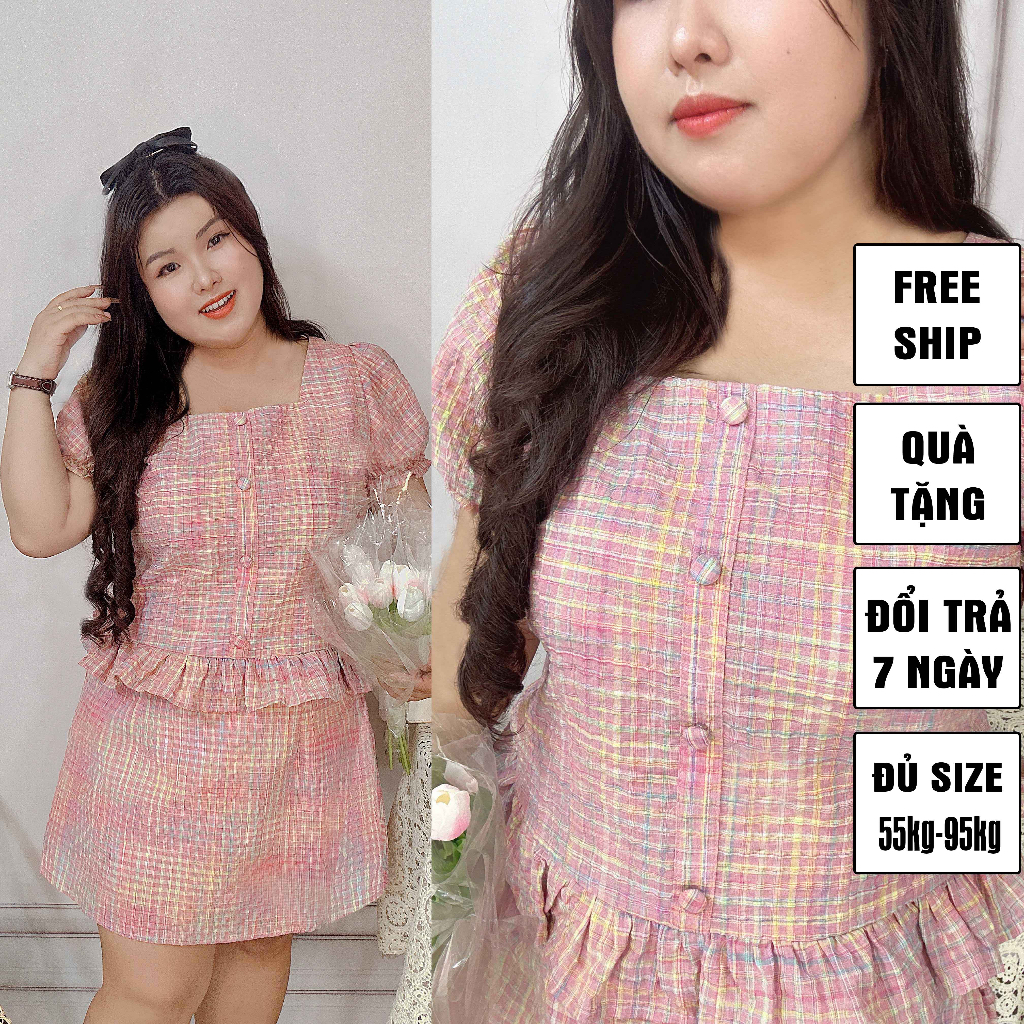 SÉT CARO HỒNG VÁY QUẦN BIGSIZE 60kg - 95kg hình và video thật