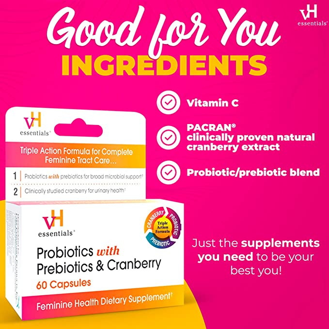 VH Essentials Probiotics With Prebiotics & Cranberry - Men vi sinh giúp hỗ trợ sức khỏe phụ nữ và tiết niệu 60 viên