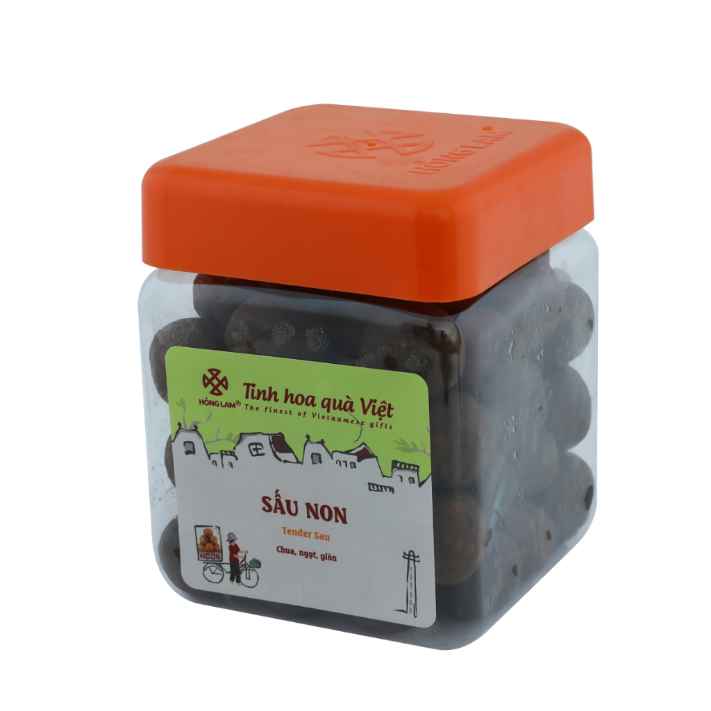 Ô mai (xí muội) sấu non Hồng Lam, gói (200gr, 300gr, 500gr), túi zip (100gr). Có vị chua, ngọt, giòn hộp