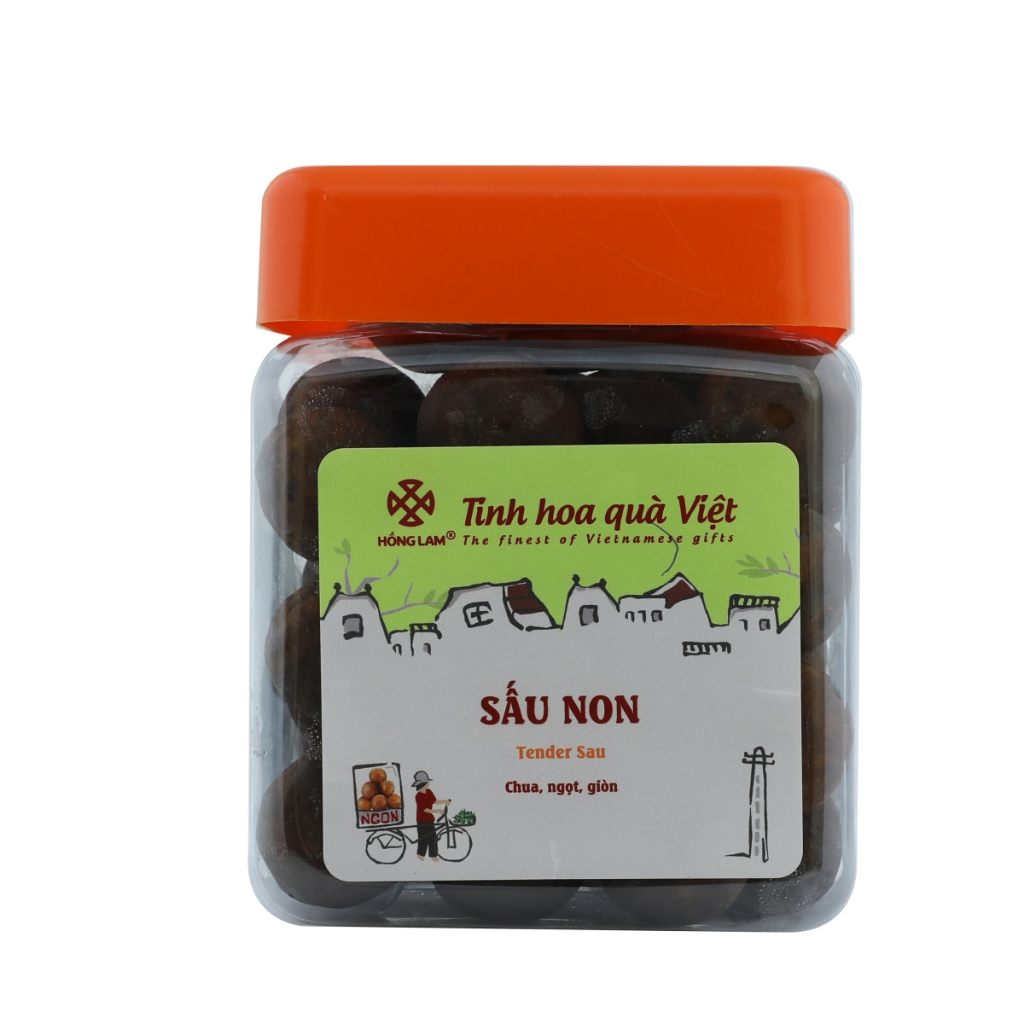 Ô mai (xí muội) sấu non Hồng Lam, gói (200gr, 300gr, 500gr), túi zip (100gr). Có vị chua, ngọt, giòn hộp