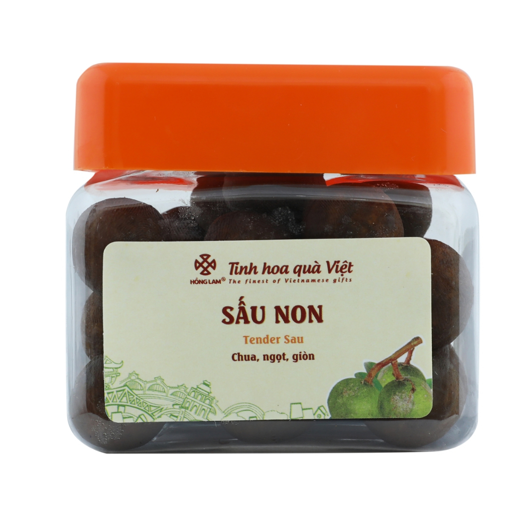 Ô mai (xí muội) sấu non Hồng Lam, gói (200gr, 300gr, 500gr), túi zip (100gr). Có vị chua, ngọt, giòn hộp