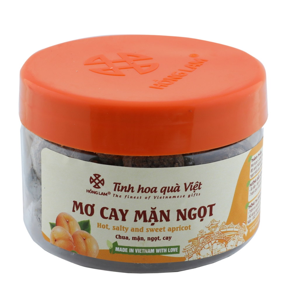 Ô mai (xí muội) mơ cay mặn ngọt Hồng Lam hộp (200gr, 300gr, 500gr). Có vị cay, mặn, ngọt chua