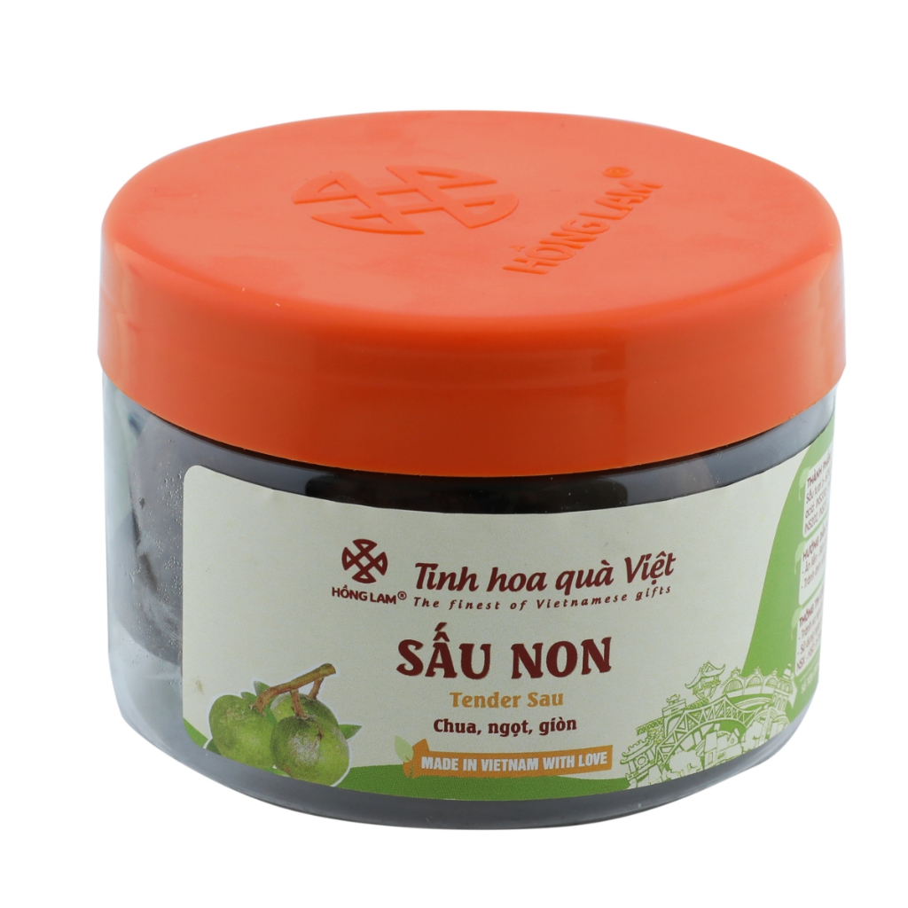 Ô mai (xí muội) sấu non Hồng Lam, gói (200gr, 300gr, 500gr), túi zip (100gr). Có vị chua, ngọt, giòn hộp