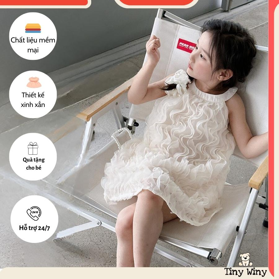 V83 - Váy tơ sóng màu kem cổ tròn mềm mịn cúp tay thắt nơ sau Tiny Winy - Thời trang cho bé
