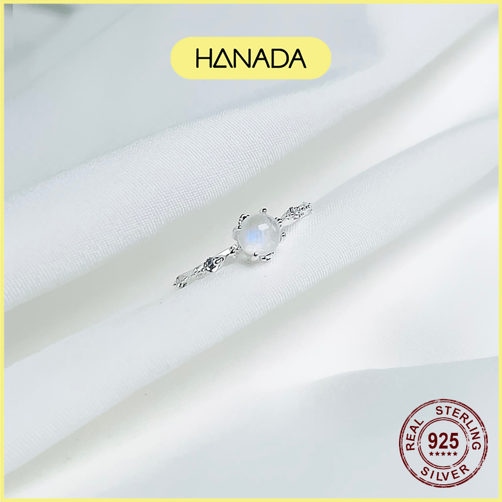 Nhẫn Bạc 925 Hanada Đá Moonstone Thiên Nhiên May Mắn Không Kị Mệnh Freesize Tùy Chỉnh Theo Size Tay 0541 M10