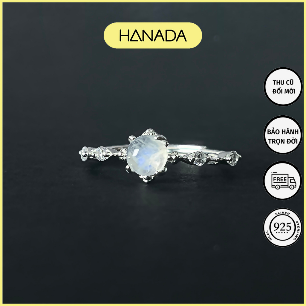 Nhẫn Bạc 925 Hanada Đá Moonstone Thiên Nhiên May Mắn Không Kị Mệnh Freesize Tùy Chỉnh Theo Size Tay 0541 M10