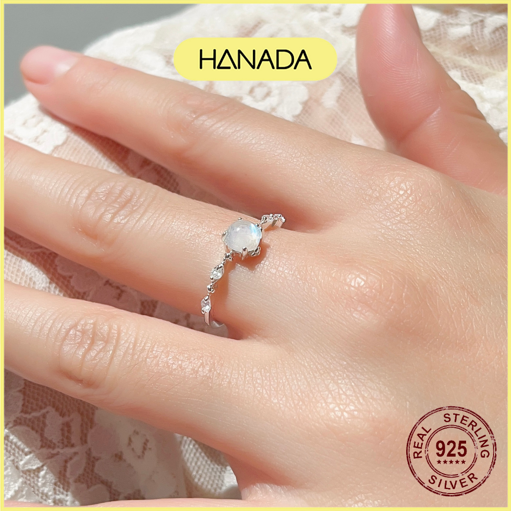 Nhẫn Bạc 925 Hanada Đá Moonstone Thiên Nhiên May Mắn Không Kị Mệnh Freesize Tùy Chỉnh Theo Size Tay 0541 M10