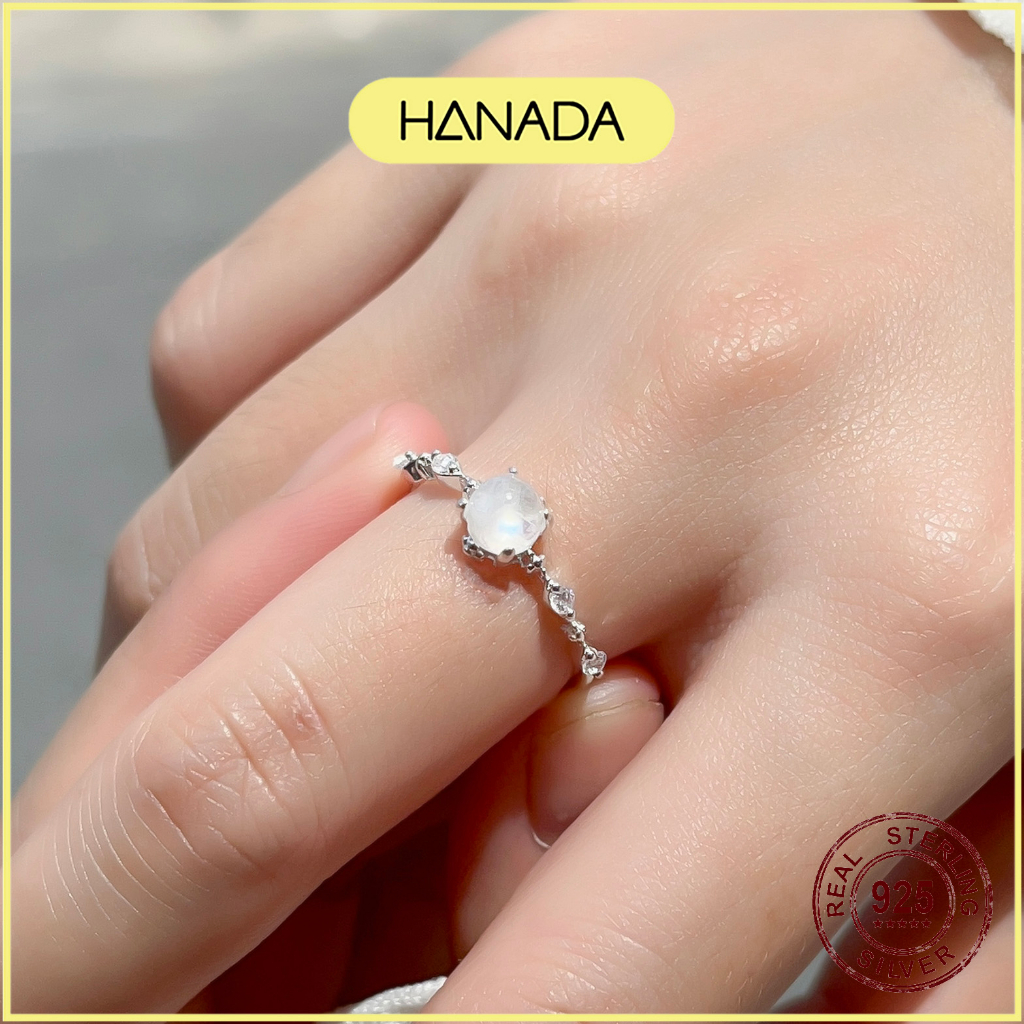Nhẫn Bạc 925 Hanada Đá Moonstone Thiên Nhiên May Mắn Không Kị Mệnh Freesize Tùy Chỉnh Theo Size Tay 0541 M10
