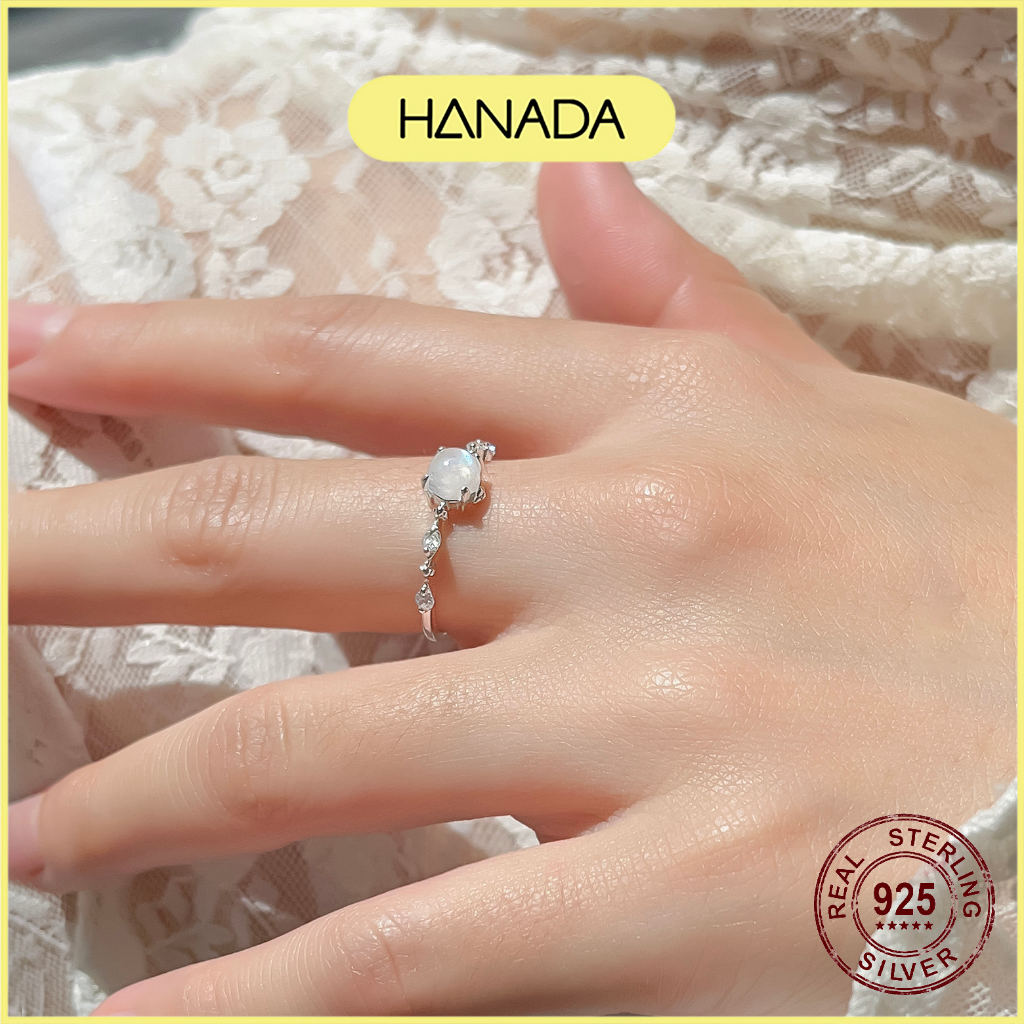 Nhẫn Bạc 925 Hanada Đá Moonstone Thiên Nhiên May Mắn Không Kị Mệnh Freesize Tùy Chỉnh Theo Size Tay 0541 M10