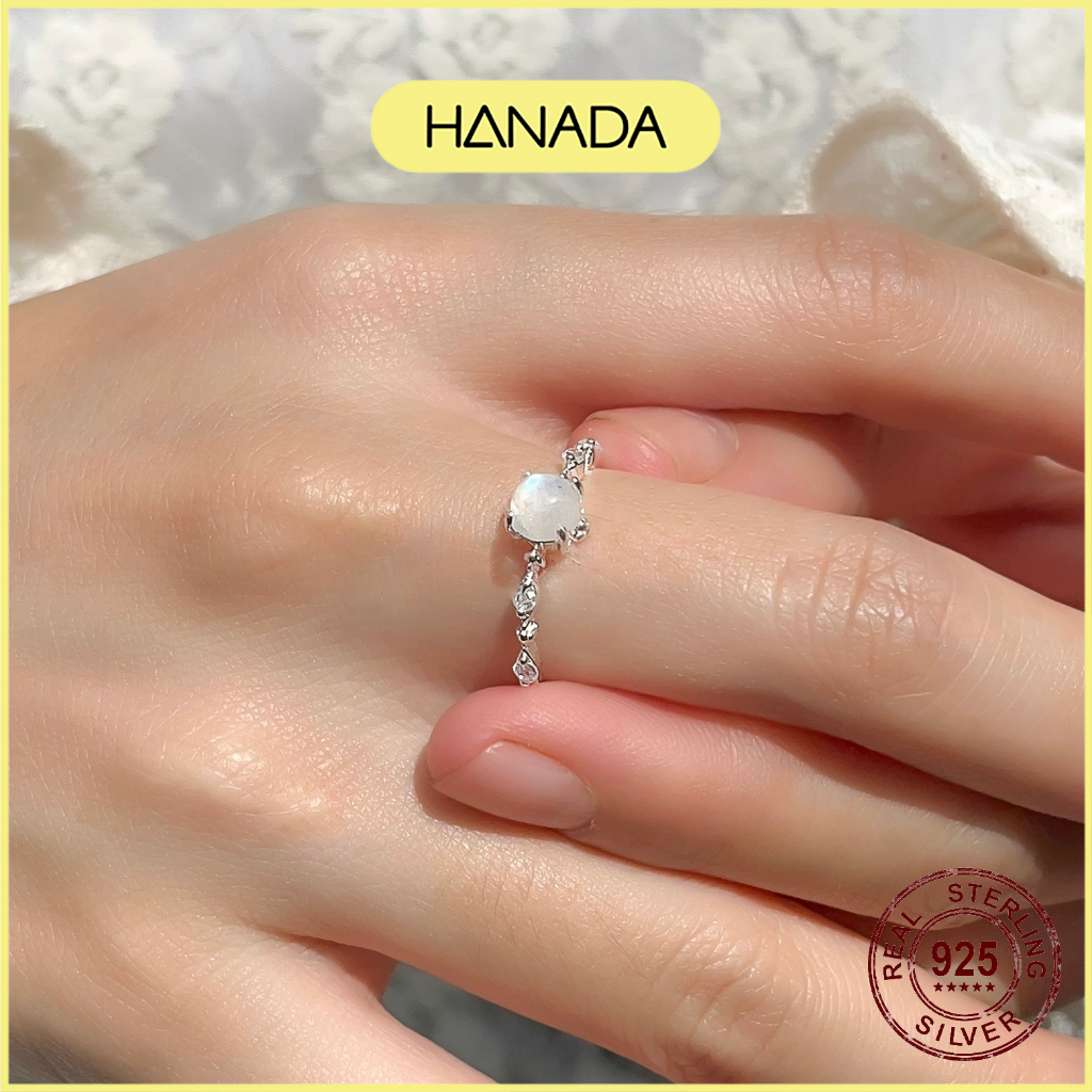 Nhẫn Bạc 925 Hanada Đá Moonstone Thiên Nhiên May Mắn Không Kị Mệnh Freesize Tùy Chỉnh Theo Size Tay 0541 M10