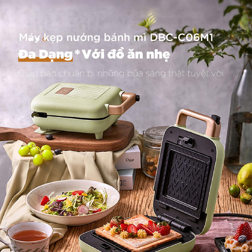 Máy Kẹp Nướng Bánh Mì, Sandwich Đa Năng Bear DBC C06M1, 600W, Làm Bánh Waffle, Hình DángThú, Hàng Chính Hãng, BH 18th