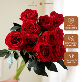 Cành Hoa Hồng Nhung Giả size đại LA FLORESTA Chất Liệu Lụa Cao Cấp, Phù Hợp Để Trang Trí Hoặc Làm Quà Tặng