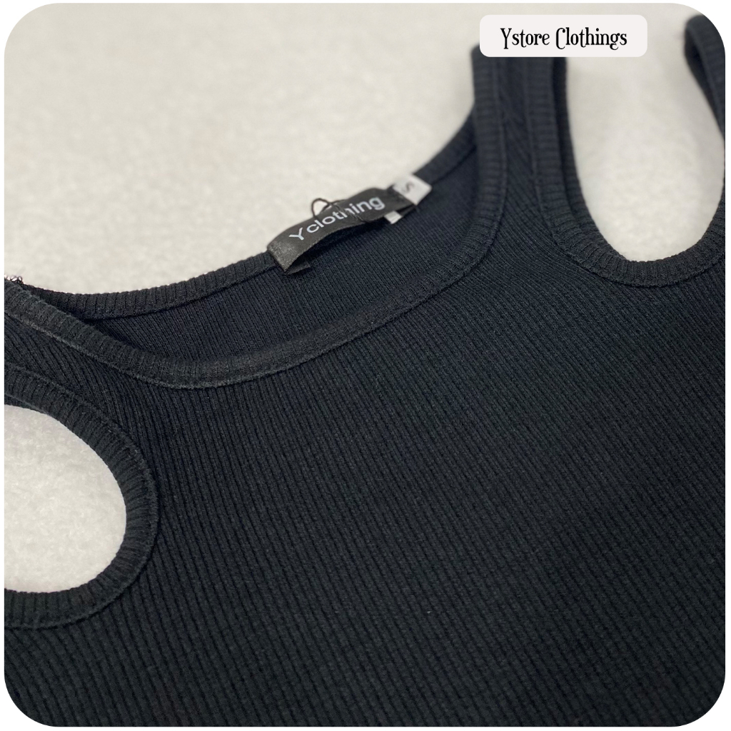 Áo Thun Nữ Ngắn Tay Cổ Tròn Ôm Gân Thiết Kế Khoét Vai Độc Đáo Tôn Dáng - Thời Trang Hàn Quốc - Ystore Clothings