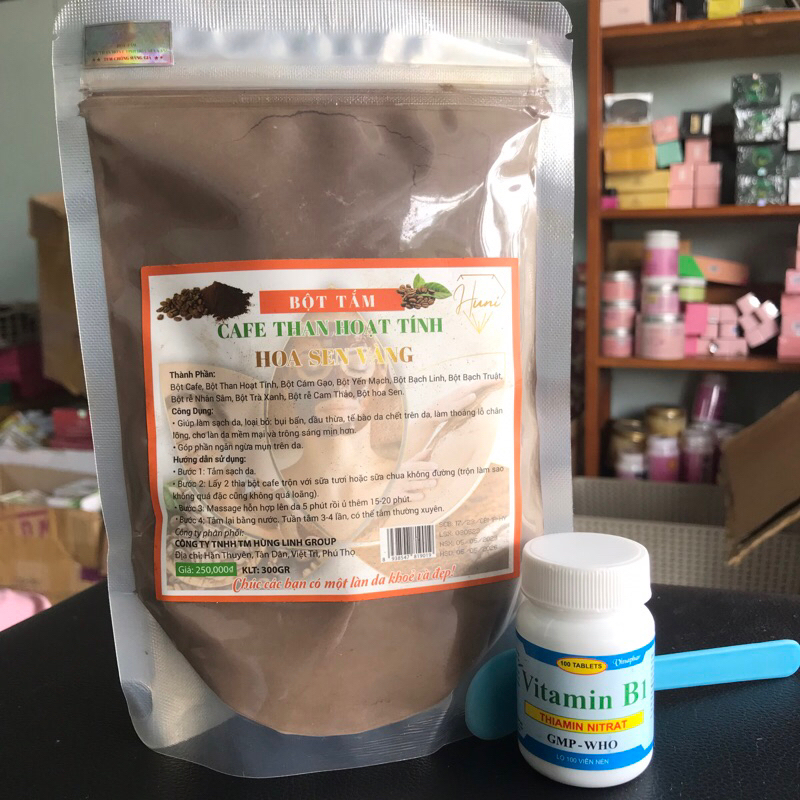 Bột Tắm Trắng Cafe Than Hoạt Tính Hoa Sen Vàng 300g