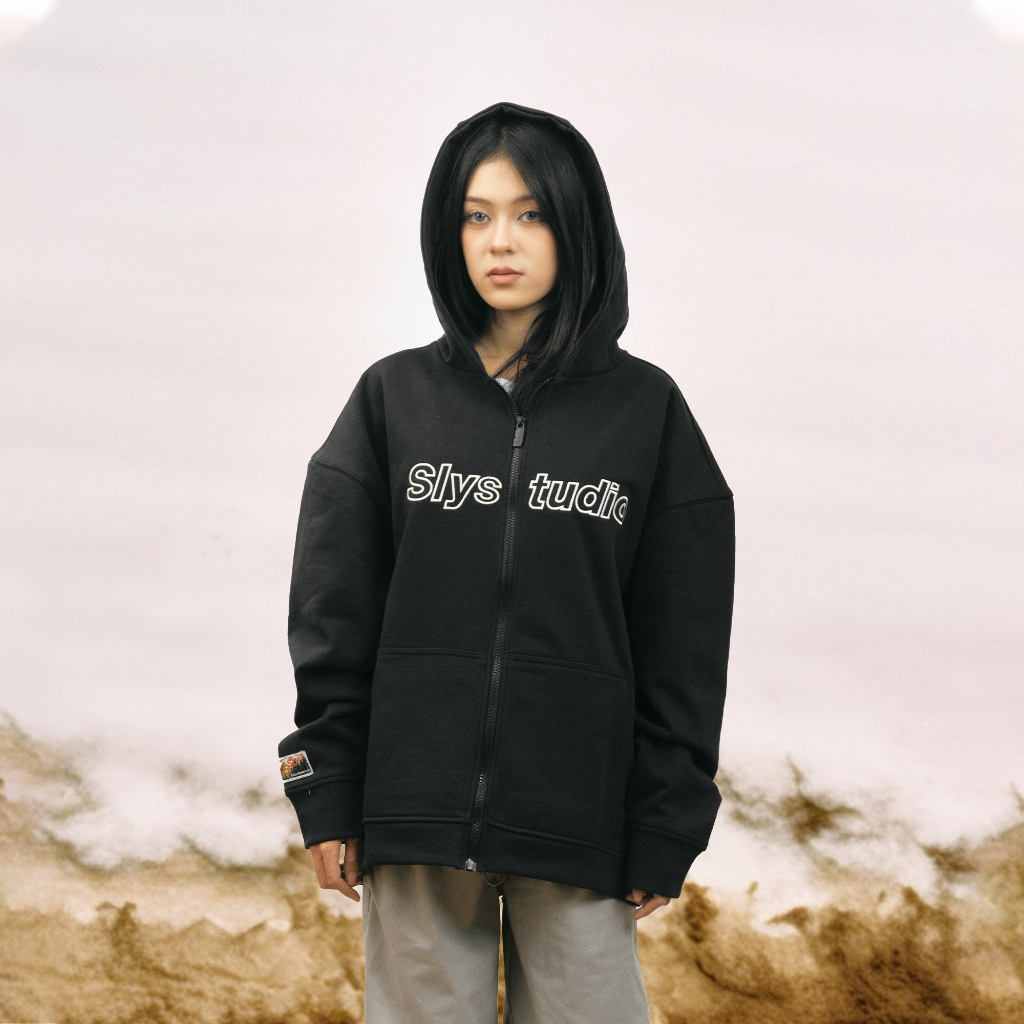 Áo hoodie zip SLY Syndroom màu đen
