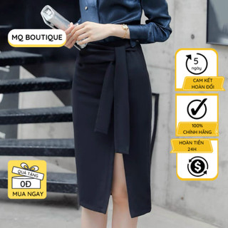 Chân váy dáng bút chì buộc tà xẻ trước công sở cao cấp dáng dài qua gối thiết kế MQ Boutique chất vải mềm cao cấp