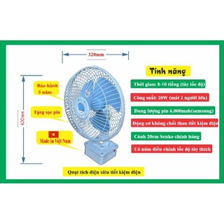 Quạt Tích điện bằng pin, quạt kẹp bình ắc quy, quạt em bé sơ sinh B2 senko, quạt mang đi du lịch , tặng sạc 12.6v
