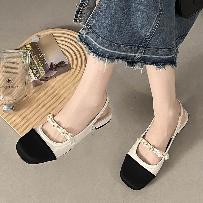 Giày bệt quai ngang đính vòng hoa tiểu thư , giày búp bê xinh dành cho nữ