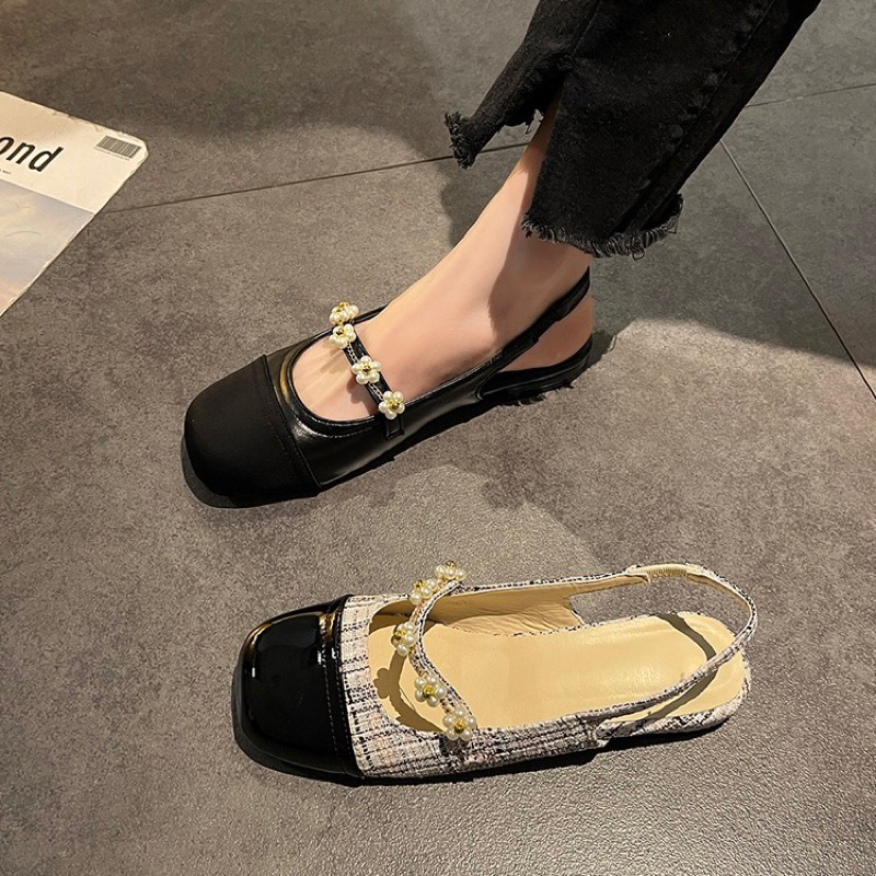 Giày bệt quai ngang đính vòng hoa tiểu thư , giày búp bê xinh dành cho nữ