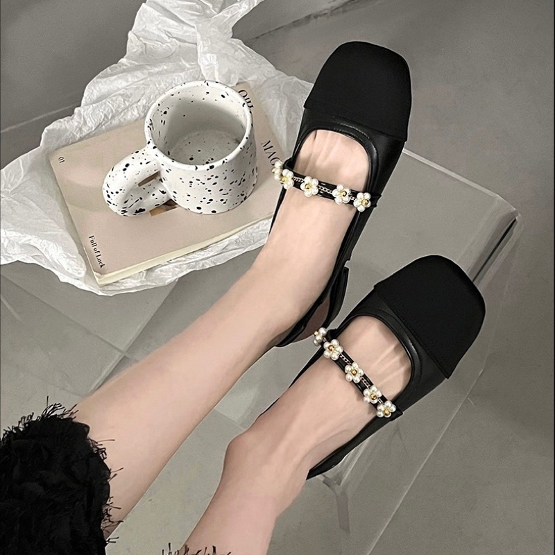 Giày bệt quai ngang đính vòng hoa tiểu thư , giày búp bê xinh dành cho nữ