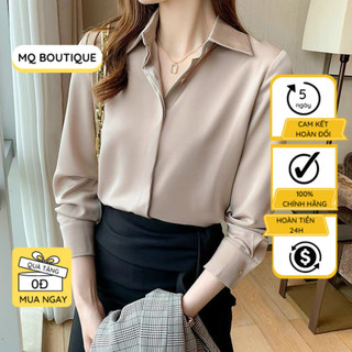 Áo lụa sơ mi nữ công sở đẹp thiết kế sang chảnh trơn dáng cơ bản nẹp dấu cúc thiết kế MQ Boutique
