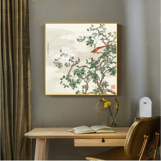 Tranh canvas treo tường đôi chim hỷ tước bên hoa 60 x 60 cm