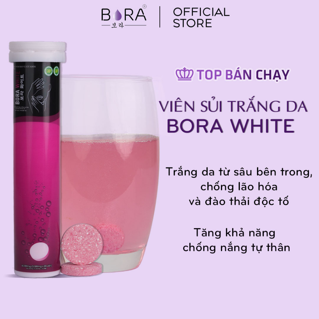 COMBO 10 Viên Sủi Trắng Da Mờ Nám BORA WHITE Công Nghệ Hàn Quốc Lọ 20 viên