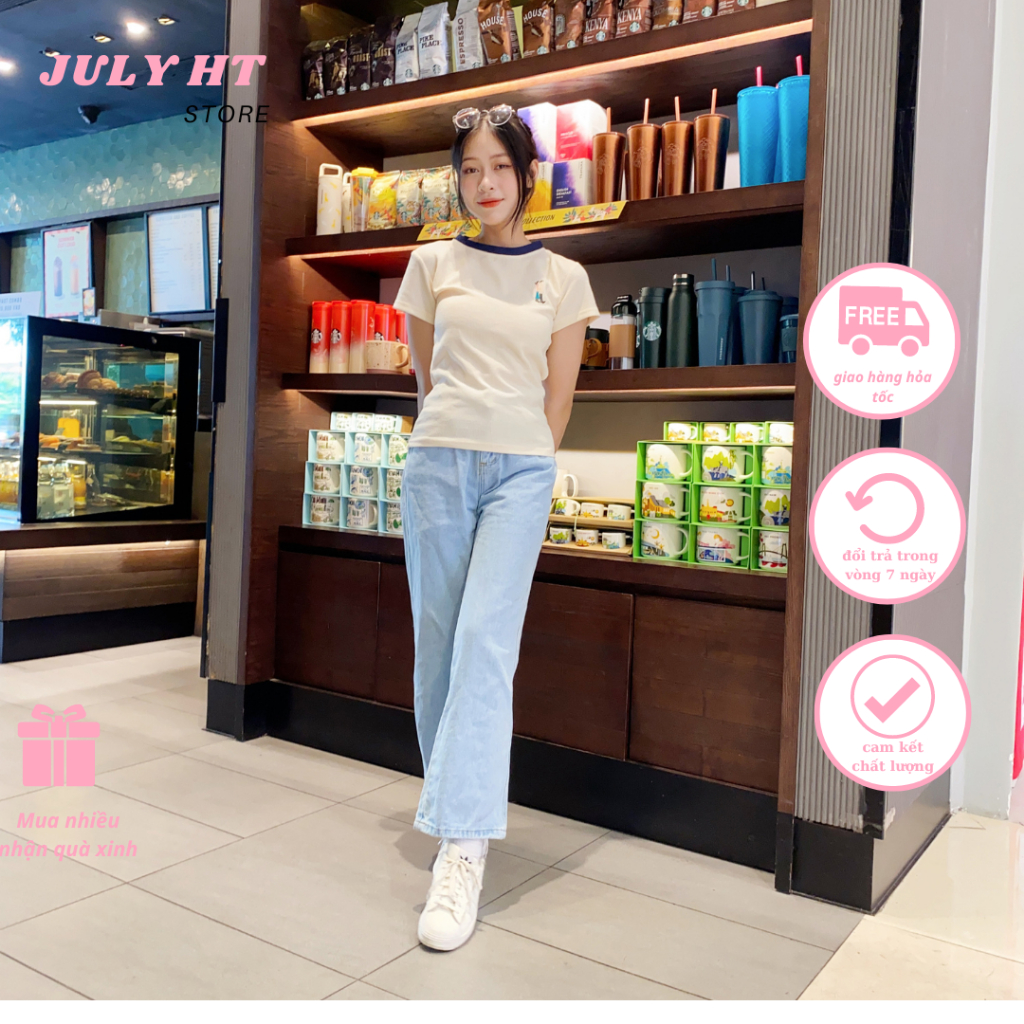 Áo Phông Nữ, Áo Baby Tee July HT Tay Ngắn Chất Liệu Cotton Tổ Ong Mềm Mịn Thoáng Mát, Hot Trend 2024