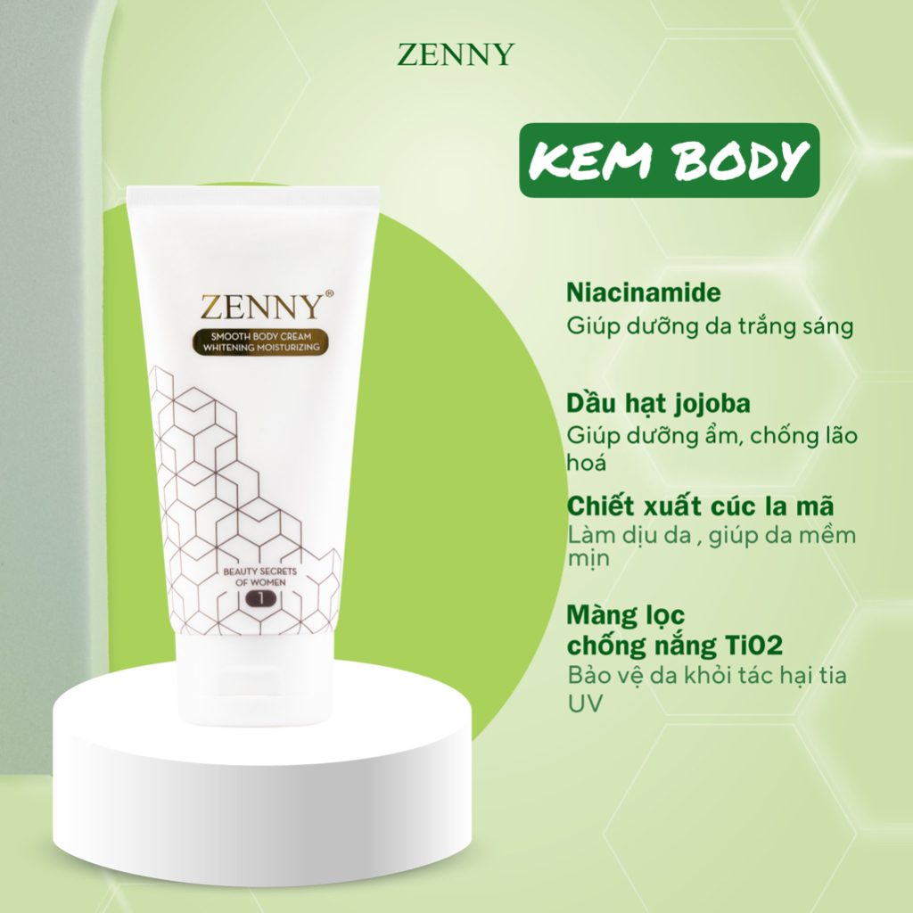Kem body thiên nhiên Zenny-bật tone ngay sau khi thoa, làn da trắng hồng tự nhiên