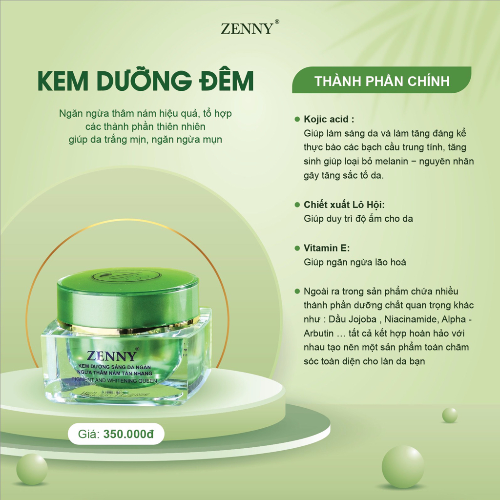 Kem Ngăn ngừa nám, tàn nhang ban đêm Zenny -chống lão hoá da