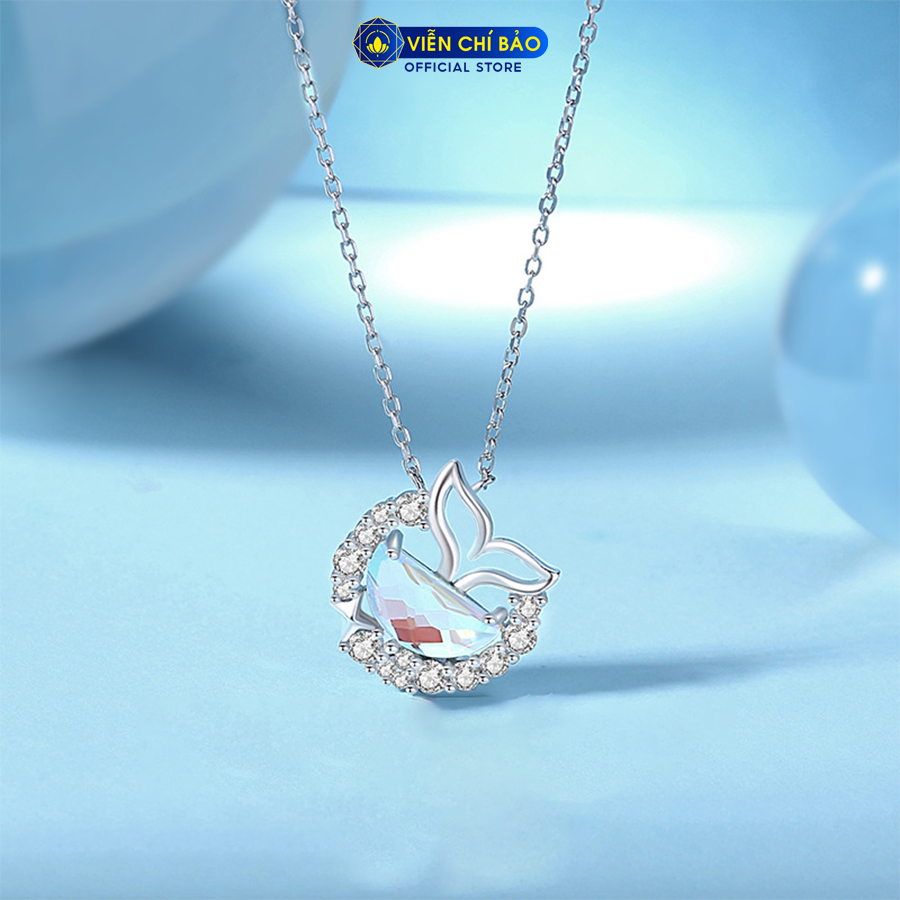 Dây chuyên bạc nữ đuôi cá đá moonstone chất liệu bạc Ý 925 thời trang phụ kiện trang sức Viễn Chí Bảo D000575