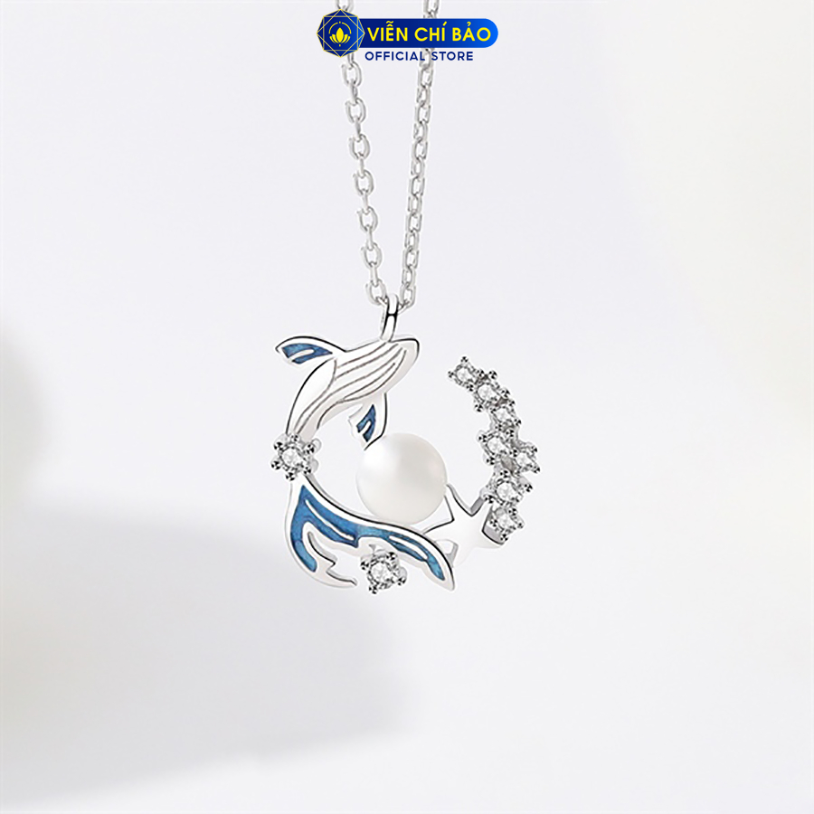 Dây chuyền bạc nữ cá voi mix đá mặt trăng chất liệu bạc Ý 925 thời trang phụ kiện trang sức Viễn Chí Bảo D000570