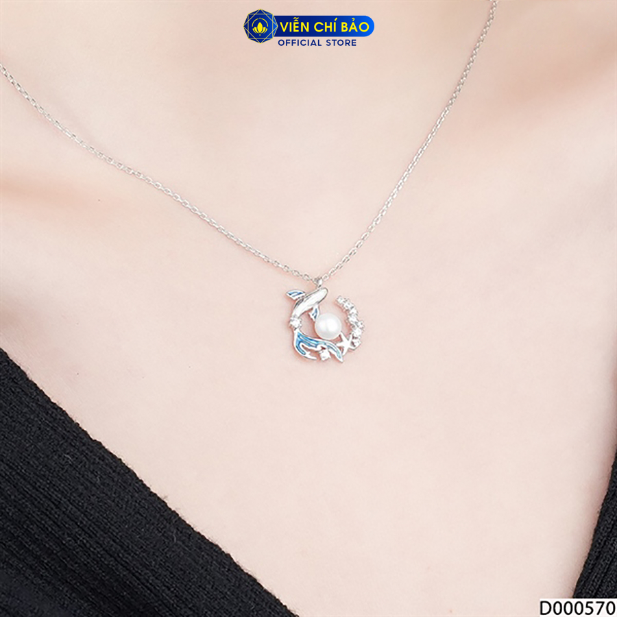 Dây chuyền bạc nữ cá voi mix đá mặt trăng chất liệu bạc Ý 925 thời trang phụ kiện trang sức Viễn Chí Bảo D000570