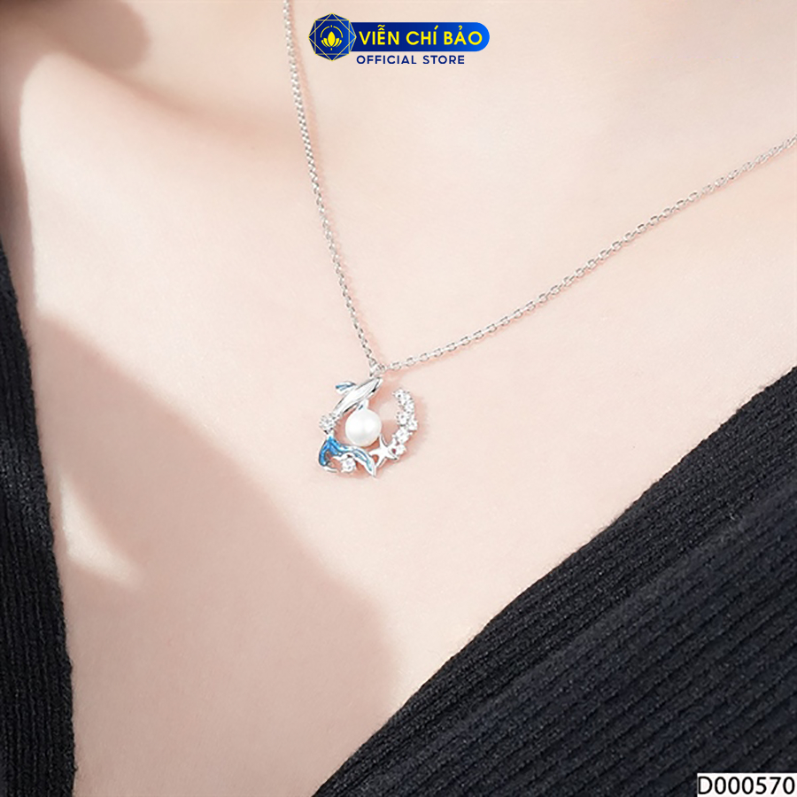 Dây chuyền bạc nữ cá voi mix đá mặt trăng chất liệu bạc Ý 925 thời trang phụ kiện trang sức Viễn Chí Bảo D000570