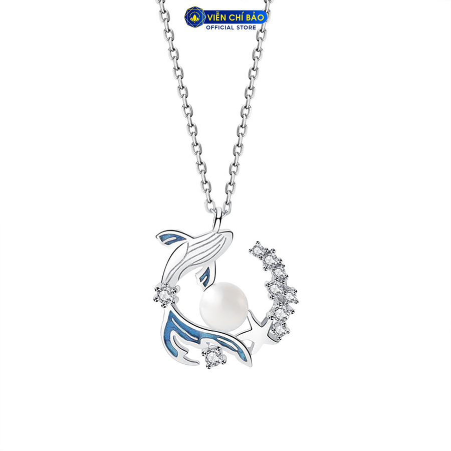 Dây chuyền bạc nữ cá voi mix đá mặt trăng chất liệu bạc Ý 925 thời trang phụ kiện trang sức Viễn Chí Bảo D000570