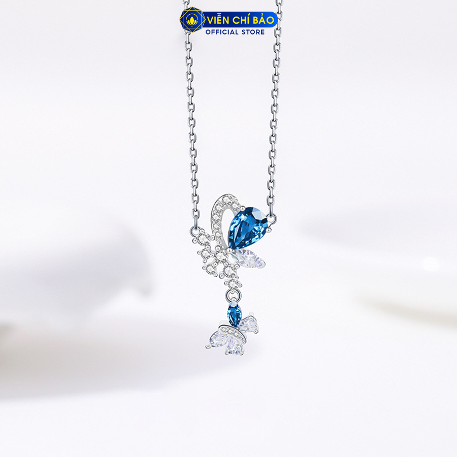 Dây chuyền bạc nữ cánh bướm đá xanh chất liệu bạc Ý 925 thời trang phụ kiện trang sức Viễn Chí Bảo D000573