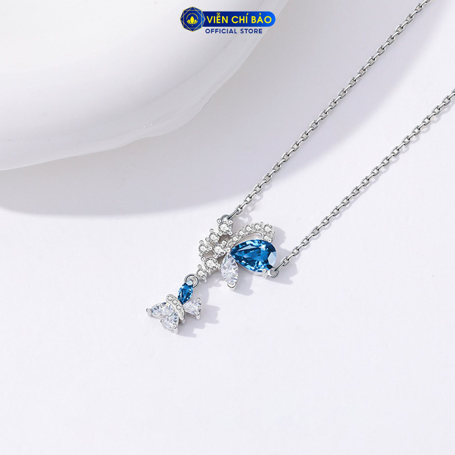 Dây chuyền bạc nữ cánh bướm đá xanh chất liệu bạc Ý 925 thời trang phụ kiện trang sức Viễn Chí Bảo D000573